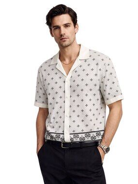 Original Use White S/S Lightweight Cardigan Sweater Button-Up Polo Shirt Men L